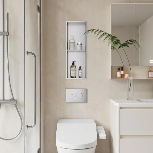 Vista 7 de Neodrain Nicho de ducha doble estante de acero inoxidable, no necesita azulejos, nichos de baño empotrados en la pared, nicho de pared empotrado