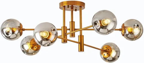 Vista 9 de DDLLDESHI Lámpara de araña de 6 luces dorada con cubierta esférica de vidrio Sputnik, lámpara de techo de 34" de gran tamaño para comedor, lámparas