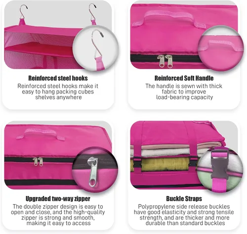 Vista 4 de Bolsa de viaje portátil para colgar, organizador de cubo de embalaje de viaje, armario de mano de gran capacidad, almacenamiento de maleta plegable