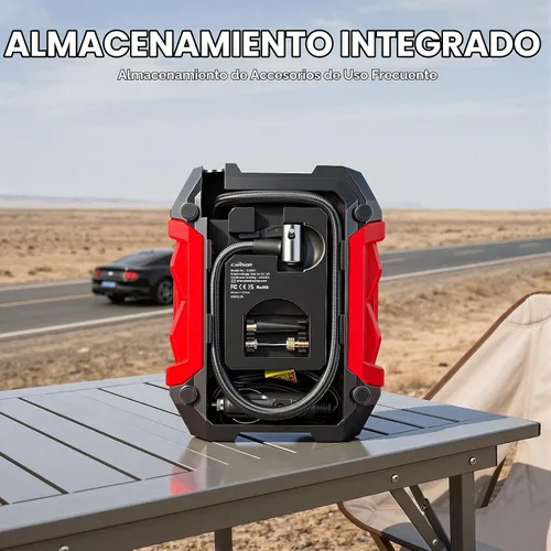 Vista 5 de Compresor de aire digital para bomba automática de coche, inflador de neumáticos portátil con luz LED DC 12V, rojo