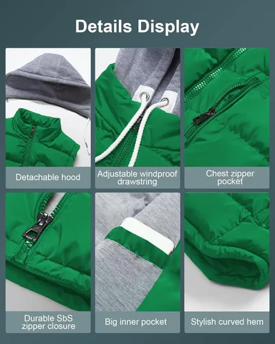 Vista 34 de CREATMO US Chaleco cálido para mujer, chaleco grueso acolchado sin mangas con capucha desmontable