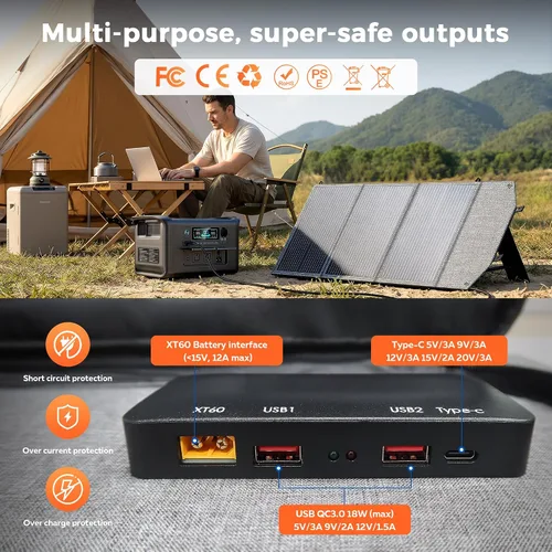 Vista 8 de Panel solar portátil de 100 W para generador de central eléctrica, célula solar plegable de 19.8 V con batería de alta eficiencia, impermeable IP65