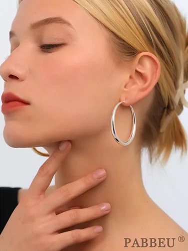Vista 4 de PABBEU Aretes de aro de plata de ley S925 grandes para mujer, hipoalergénicos, ligeros, grandes, gruesos, para mujeres y niñas, 354050602.756 in