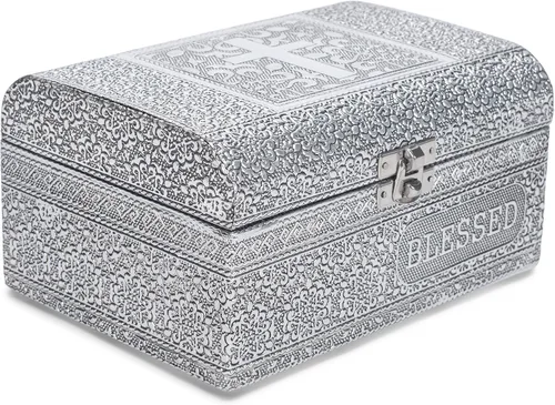 Vista 12 de Cottage Garden Caja de recuerdos de baúl de tapa redonda estampada de metal en tono cobre bendecido