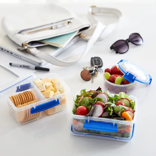 Vista 6 de Sistema KLIP IT Rectangular Collection Recipiente de almacenamiento de alimentos, 33.8 onzas/1.0 L, transparente/azul, 3