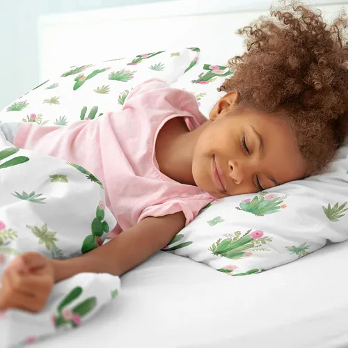 Vista 3 de Sweet Jojo Designs Juego de edredón de 3 piezas para niños, diseño bohemio de cactus en acuarela rosa y verde, tamaño matrimonial/queen