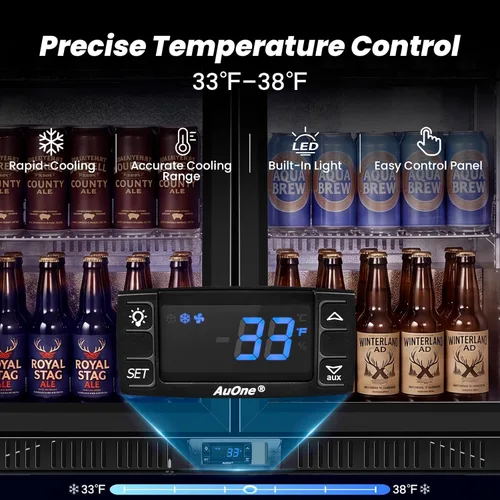 Vista 5 de 35.42" W Commercial Under Counter Beverage Refrigerator, 2 Glass Door Back Bar Cooler, Built-in/Freestanding 7.4Cuft Drink Fridge with LED Light