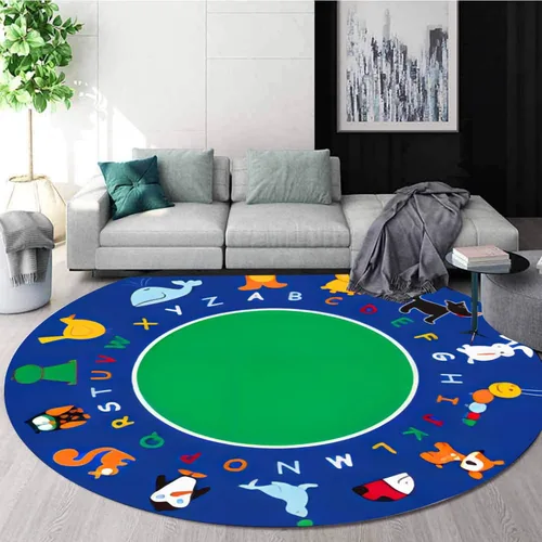 Vista 7 de Alfombra redonda para sala de juegos para niños, 3 pies, con letras coloridas del número ABC, alfombra de preescolar para guardería, aula, alfombra