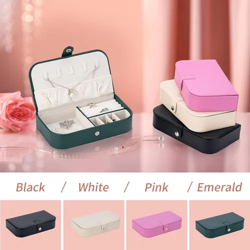 Vista 4 de Smileshe Joyero para mujeres y niñas, pequeño estuche organizador de viaje portátil de piel sintética, cajas de almacenamiento para anillos, aretes
