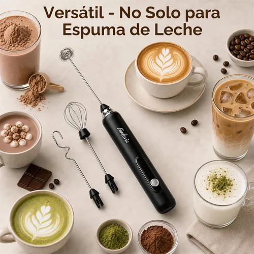 Vista 8 de Varita espumadora de leche recargable de mano con 3 cabezales Negro-De Mano