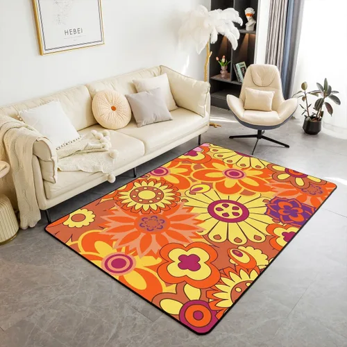 Vista 22 de Groovy Flower Power - Alfombra de 3 x 5 pulgadas, bonita alfombra floral bohemia 60S 70S, alfombra hippie para niños, niñas, adolescentes y mujeres