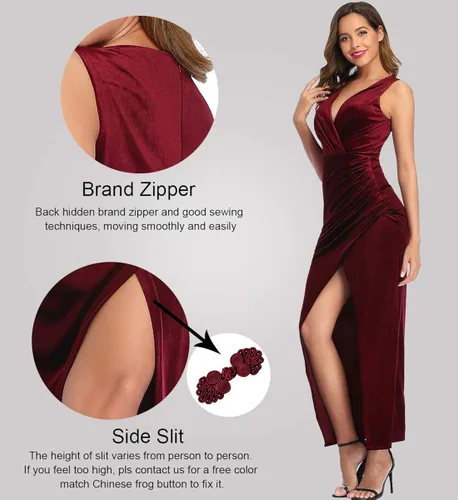 Vista 3 de Ababalaya Vestidos de dama de honor largos de terciopelo para mujer vestidos formales para inviernootoño boda
