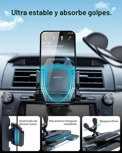 Vista 3 de APPS2Car Soporte de teléfono para ranura de CD resistente con diseño de operación con una mano, soporte para teléfono de coche manos libres