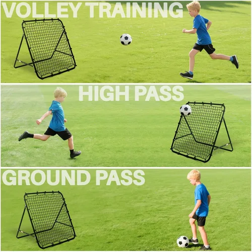 Vista 2 de Red de rebote ajustable para fútbol Entrenador de fútbol con marco de acero Red de rebote plegable portátil para práctica de pases y tiros