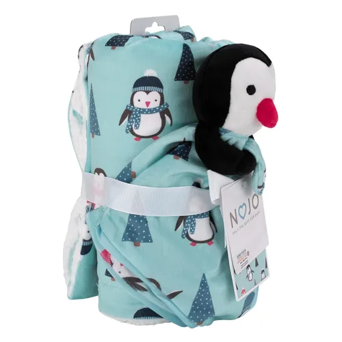 Vista 10 de NoJo Penguin and Pinetree's Aqua, Teal, Black and Red - Juego de manta de bebé y manta de seguridad súper suave de Navidad