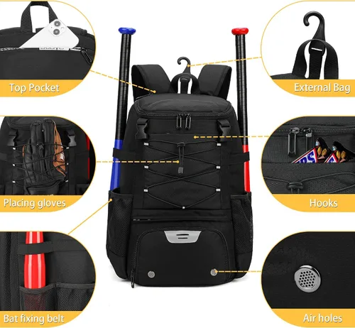 Vista 5 de Mochila para equipamiento de sóftbol, mochila para béisbol para niñas jóvenes y adultas, ligera con compartimento para zapatos, gancho para valla
