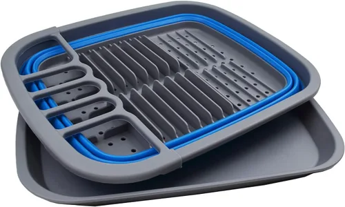Vista 3 de SAMMART Escurridor de platos plegable de 8L (2.11 galones) con escurridor, juego de escurridor plegable, organizador de vajilla portátil, bandeja