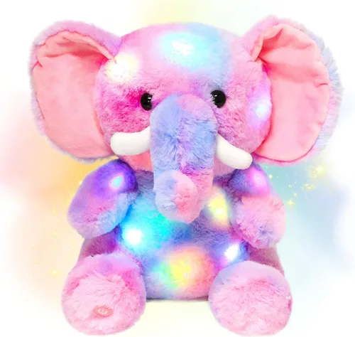 Vista 11 de Hopearl Elefante de peluche con luces LED, flexible, con luces de noche que brillan en la oscuridad, para festival, cumpleaños, niños pequeños