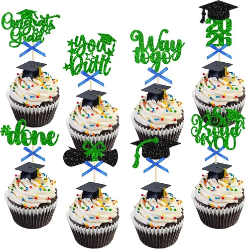 Vista 26 de Gyufise 1 paquete de decoración de pastel de graduación 2025 con purpurina de felicitaciones clase de 2025, decoración de pastel de diploma 2025