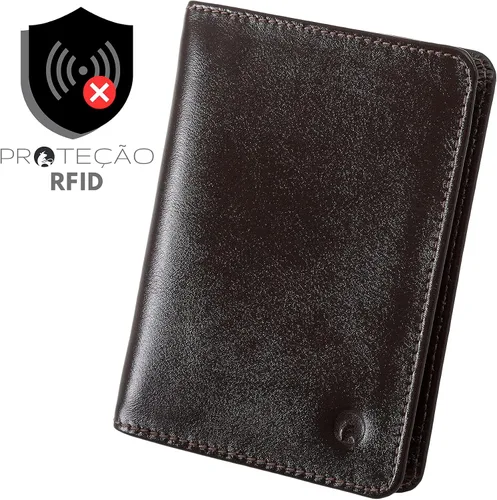 Vista 2 de Cartera delgada de piel minimalista con bolsillo frontal con bloqueo RFID tamaño pequeño 620, Café