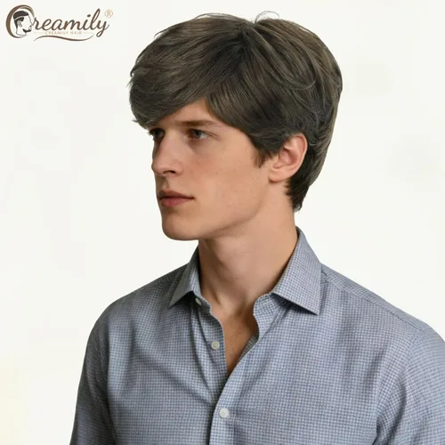 Vista 5 de Creamily Peluca marrón esponjosa en capas para hombre, peluca corta Corto - Marrón - Recto
