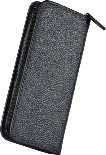 Vista 6 de Lanxivi Funda de piel auténtica para pluma estilográfica con 3 ranuras divididas, color negro, estuche con cremallera para bolígrafo, soporte
