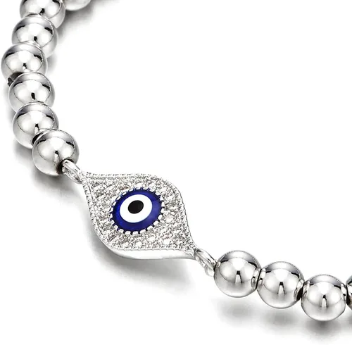 Vista 2 de COOLSTEELANDBEYOND Pulsera de cuentas para mujeres y hombres con protección de circonita cúbica contra el mal de ojo