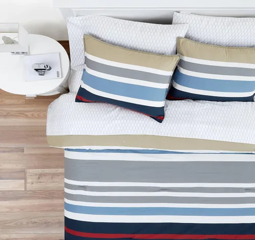 Vista 7 de Nautica - Juego de funda de edredón tamaño individual, ropa de cama reversible de algodón con cierre de botón, decoración informal para el hogar