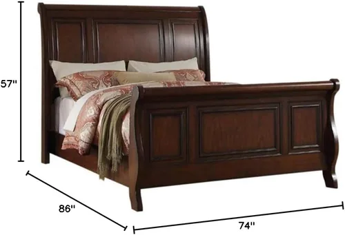 Vista 3 de Benjara Benzara Marvelous - Cama de madera con acabado de cereza antigua, color marrón