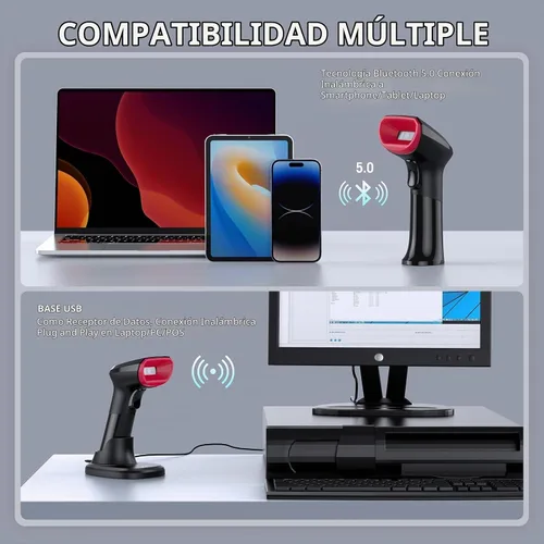 Vista 3 de TEEMI TMSL-58CR 2D Bluetooth escáner de código de barras con base de carga USB