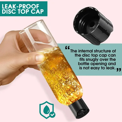 Vista 5 de 3 botellas de viaje recargables de plástico transparente de 16 onzas con tapas superiores de disco negro