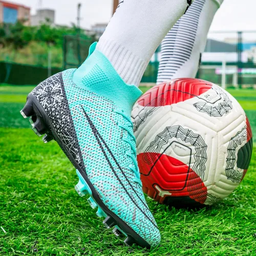 Vista 6 de Biayvisas Tacos de fútbol para hombre y mujer, zapatos de fútbol para interiores, botines altos TF AG FG, botas de fútbol anchas de entrenamiento