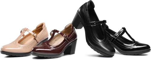 Vista 7 de DREAM PAIRS Zapatos de vestir clásicos de tacón Oxford con correa en T para mujer