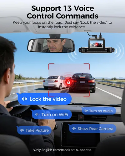 Vista 7 de AZDOME Cámara de Tablero de 360° de 4 Canales Frontal y Trasera Interior, eMMC Integrado de 128GB, 2K+1080P*3 Dashcam, Izquierda Derecha, Control