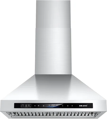 Vista 10 de BRANO Campana extractora isleña de 30 pulgadas con 900 CFM, 4 velocidades, control de voz/gestos/táctil, convertible con conductos/sin conductos