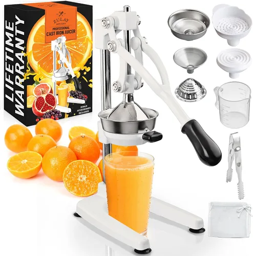 Vista 10 de Zulay Kitchen Puplerizer Exprimidor de hierro fundido 9 en 1, exprimidor manual de servicio pesado fácil de limpiar con accesorio prensatelas