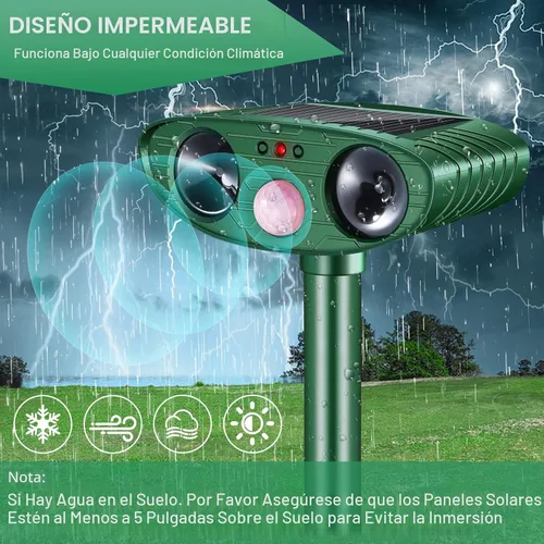 Vista 5 de Repelente de gatos para exteriores, paquete de 2 repelentes solares de animales, disuasorio ultrasónico para gatos con sensor de movimiento PIR