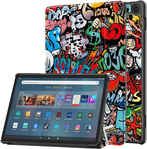 Vista 22 de Funda tipo folio con tapa para tablet Fire Max 11, ajuste delgado, de piel sintética de alta calidad, parte trasera dura, con función de apagado