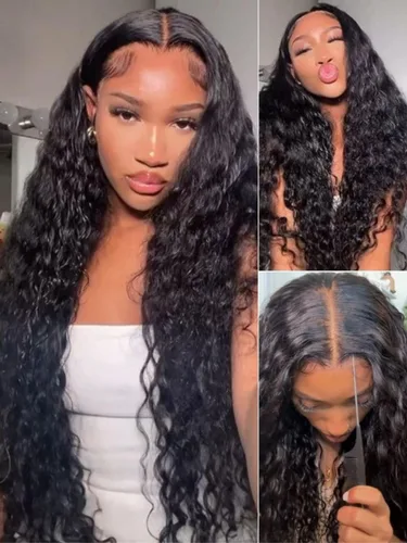 Vista 8 de Nadula Bye Bye Knots Peluca con Cordón Sin Pegamento de Ondas de Agua, Pelucas Frontales de Encaje Precortado 7x5 Húmedas y Onduladas de Cabello
