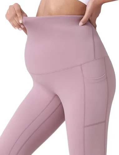 Vista 2 de POSHDIVAH Leggings capri de maternidad para mujer, sobre el vientre, pantalones elásticos activos con bolsillos