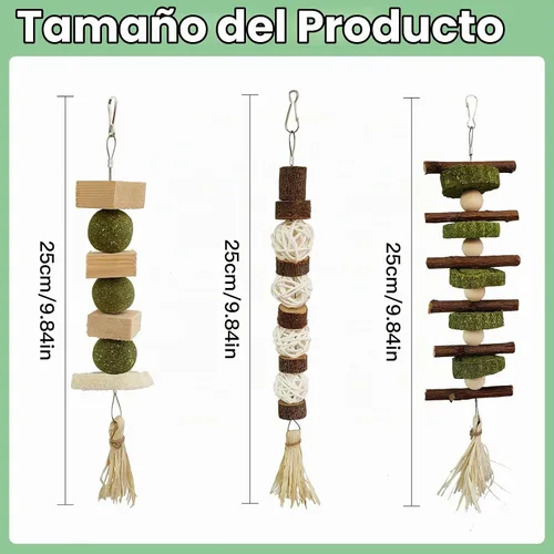 Vista 2 de WDEFUN 3 juguetes masticables de conejo, juguete de conejo colgante natural para masticar, golosinas para conejillos de indias, hámsters, jerbos