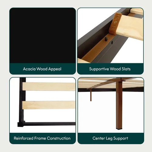 Vista 3 de Bme Dinkee - Marco de cama de plataforma Queen de madera de 15 pulgadas, marco de cama de madera maciza, estilo moderno y minimalista, soporte de 12