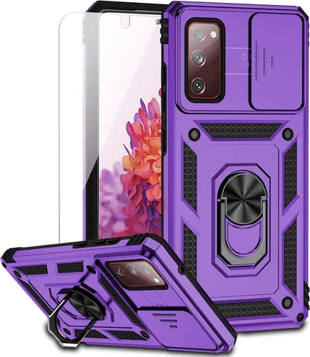 Vista 14 de Funda para Samsung Galaxy S20 FE 5G con cubierta para lente de cámara, protector de pantalla HD, soporte de anillo magnético probado contra caídas