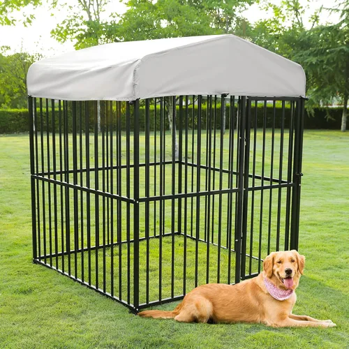 Vista 7 de VIVIJASON Perrera para perros de 6 x 6 x 6 pies, jaula de perro con marco de metal grande resistente con barras gruesas, cubierta UV e impermeable