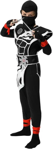 Vista 4 de Emorefun Conjunto de disfraz de Ninja Deluxe para niños, disfraz de Kung Fu ideas de Halloween