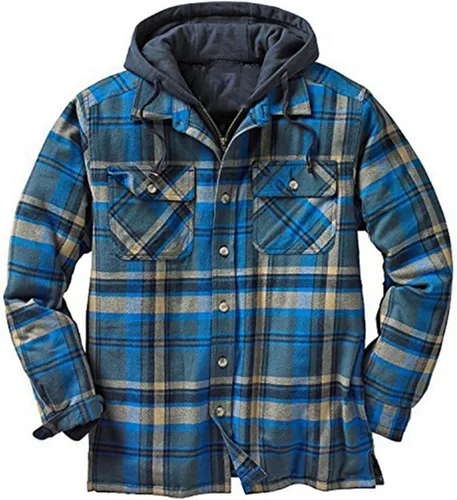 Vista 4 de pxloco Chaqueta de franela a cuadros rosa para hombre, chaqueta de franela para hombre, abrigo gris a cuadros para hombre, abrigo largo para hombre