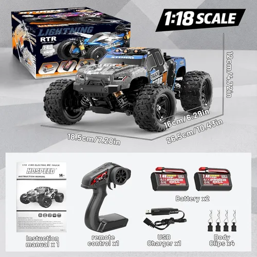 Vista 8 de Autos RC 1:18 4x4 Camión monstruo de alta velocidad para niños y adultos, vehículo de control remoto todoterreno de 22.4 mi/h, camión RC impermeable