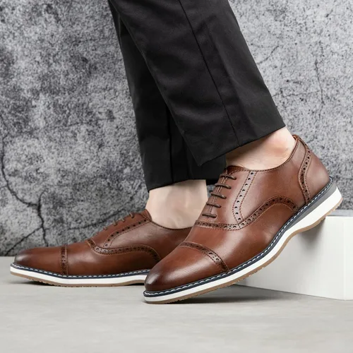 Vista 6 de Meijiana Zapatos de vestir casuales Oxfords para hombre, zapatos de cuero con cordones para hombre, zapatos Oxford de negocios