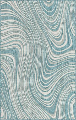 Vista 22 de Unique Loom colección moderna para exteriores - Alfombra de área para piscina (2 pies x 6 pies 1 pulgada alfombra de pasillo, color azul/marfil)