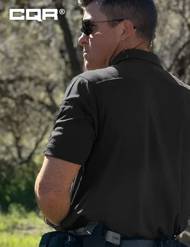 Vista 5 de CQR Camiseta polo táctica para hombre, de manga corta, ligera y con Dry Fit, tela piqué, FPU 50+, para exteriores